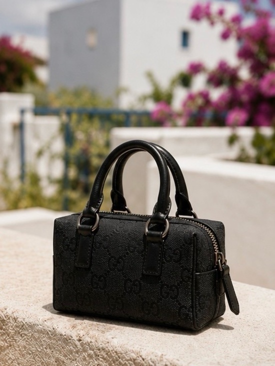 Gucci Handbags - Vintage Gucci GG Canvas Black Boston Bag Mini Handbag Dual Leather Handles Y2K